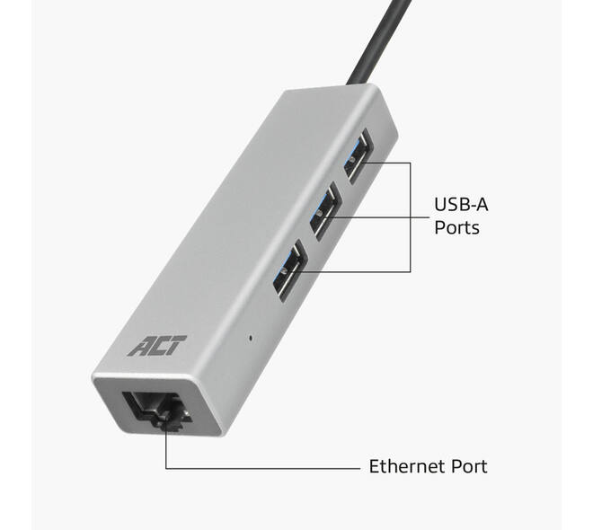 Hub ACT USB-C 3.0 3x USB-A Gigabit ethernet