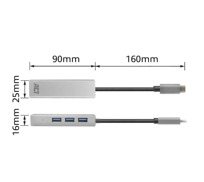 Hub ACT USB-C 3.0 3x USB-A Gigabit ethernet