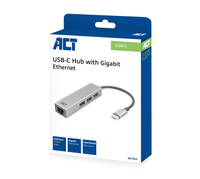 Hub ACT USB-C 3.0 3x USB-A Gigabit ethernet