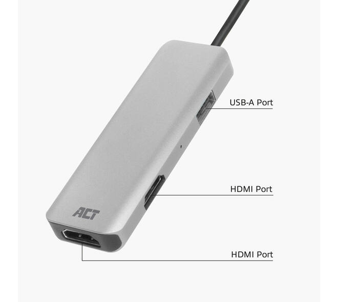 Adapter ACT USB-C 4K multiport voor 2 HDMI monitoren