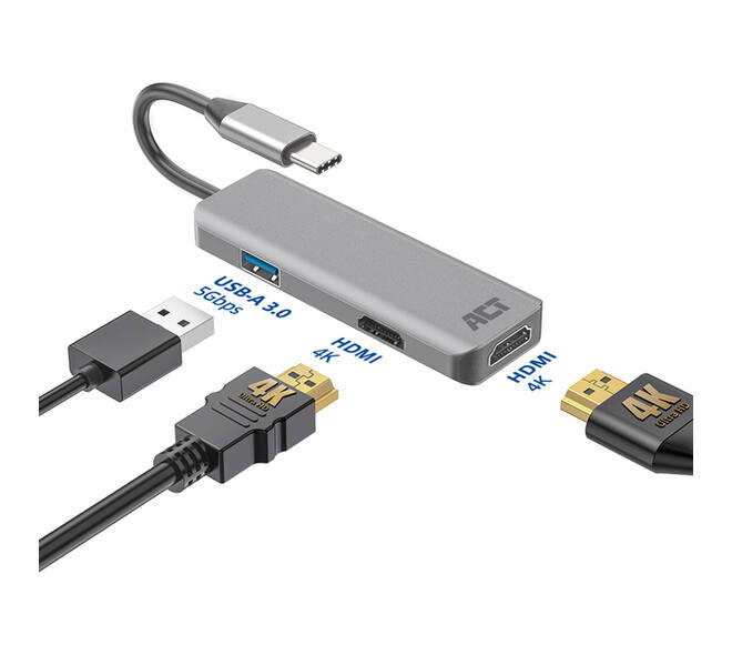 Adapter ACT USB-C 4K multiport voor 2 HDMI monitoren