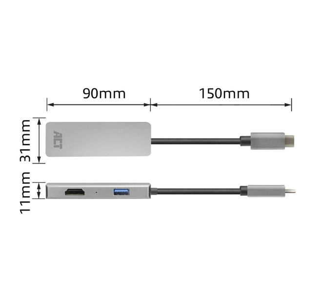 Adapter ACT USB-C 4K multiport voor 2 HDMI monitoren