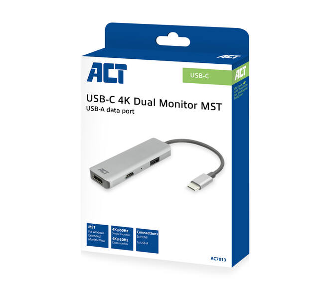 Adapter ACT USB-C 4K multiport voor 2 HDMI monitoren