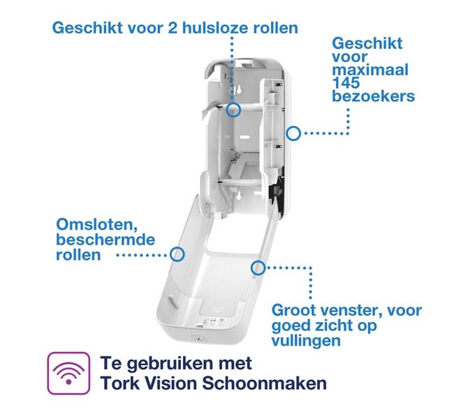 Toiletpapierdispenser Tork T7 Elevation OptiServe Coreless medium verticaal duo wit 558040