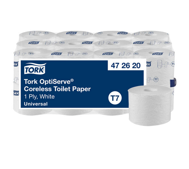 Toiletpapier Tork T7 Universal OptiServe Coreless 1-laags 144m wit 472620