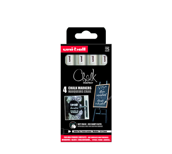 Krijtstift Uni-ball chalk rond 1.8-2.5mm wit 4 stuks