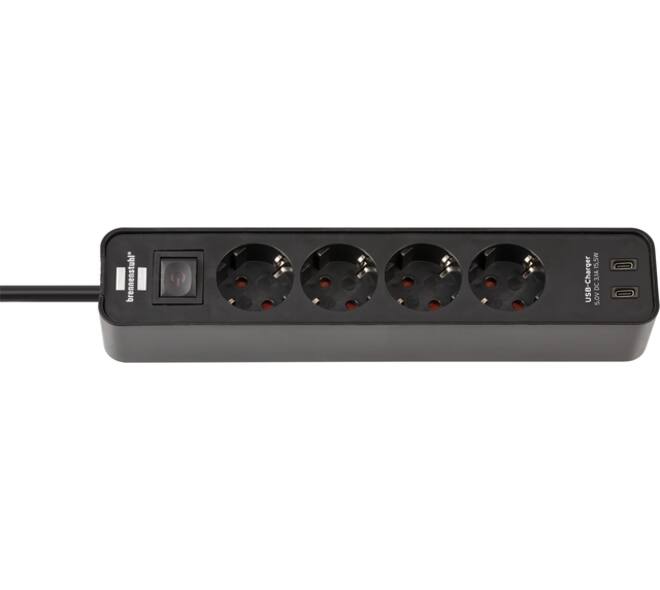 Stekkerdoos Brennenstuhl Ecolor 4vdig incl 2 USB C 1.5m zwart