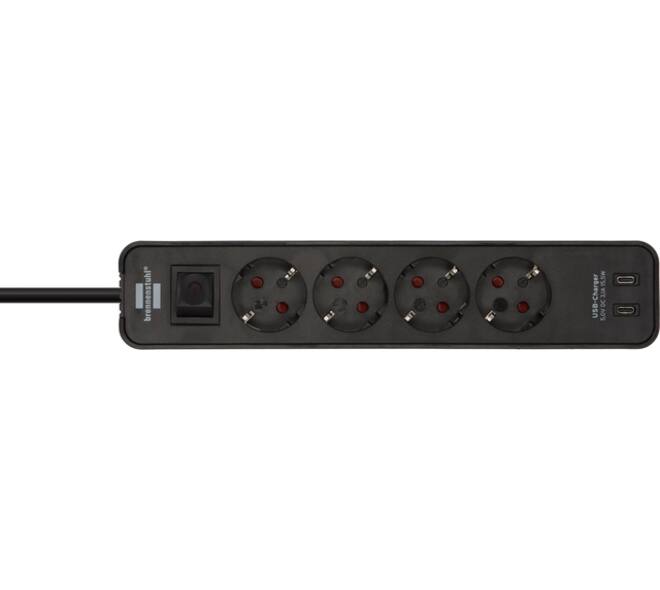 Stekkerdoos Brennenstuhl Ecolor 4vdig incl 2 USB C 1.5m zwart