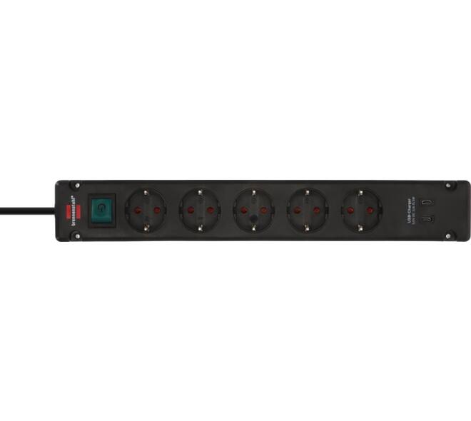 Stekkerdoos Brennenstuhl Bremounta 5vdig incl 2 USB C 3 meter zwart