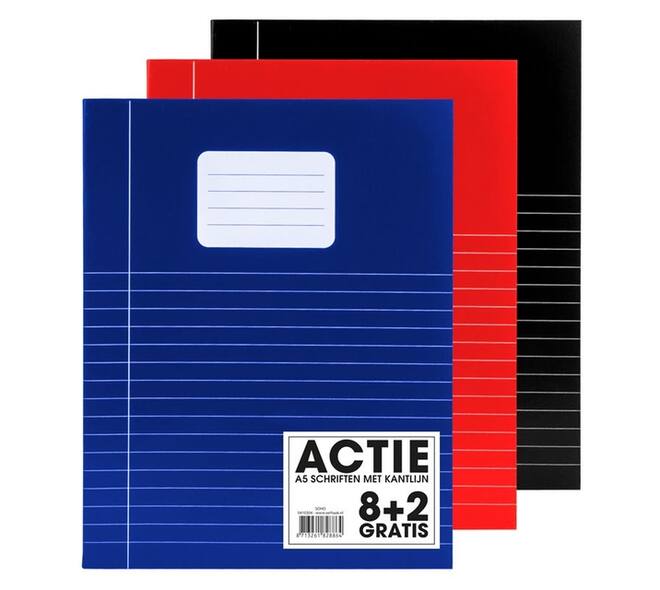Schrift SOHO Basic A5 lijn 80 pagina's 70gr assorti 8+2 gratis
