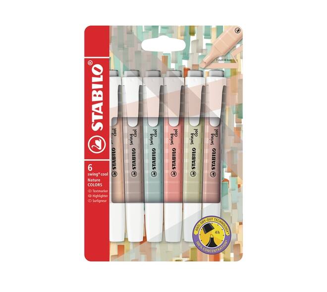 Markeerstift STABILO Swing cool nature colors assorti 6 stuks