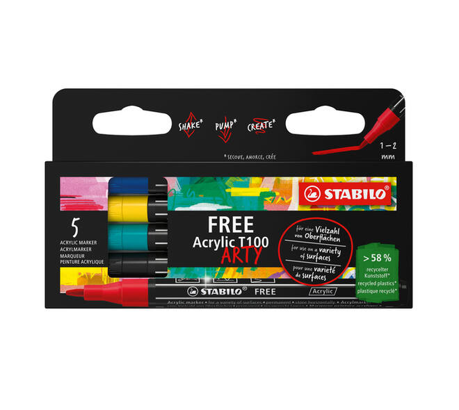 Acrylmarker STABILO  Free Acrylic T100 Royal assorti 5 stuks