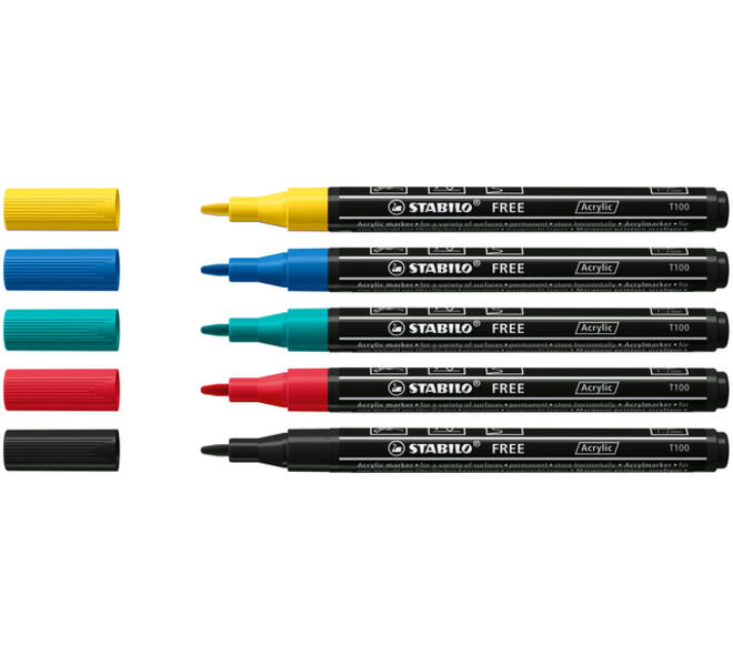 Acrylmarker STABILO  Free Acrylic T100 Royal assorti 5 stuks