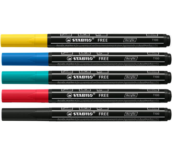 Acrylmarker STABILO  Free Acrylic T100 Royal assorti 5 stuks