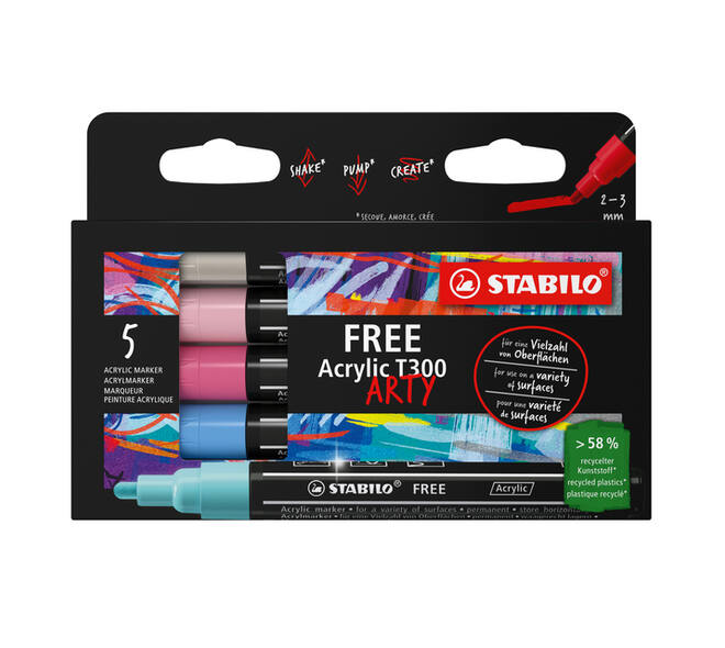 Acrylmarker STABILO  Free Acrylic T300 Candy assorti 5 stuks