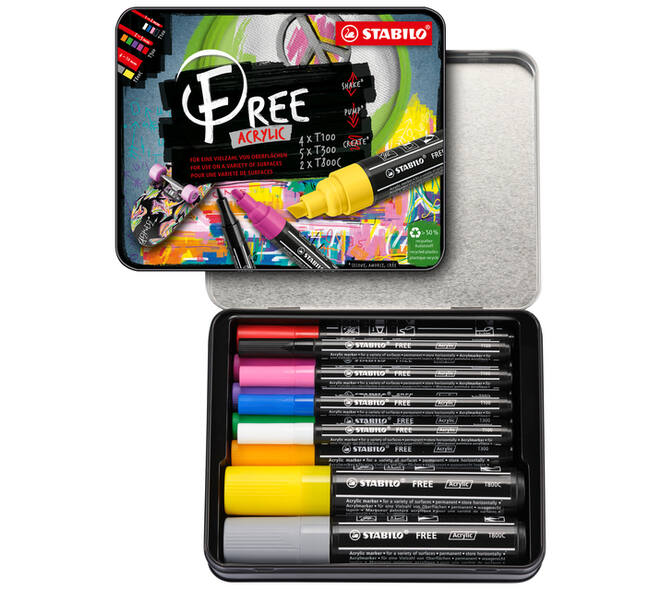 Acrylmarker STABILO  Free Acrylic Starter Kit assorti 11 stuks