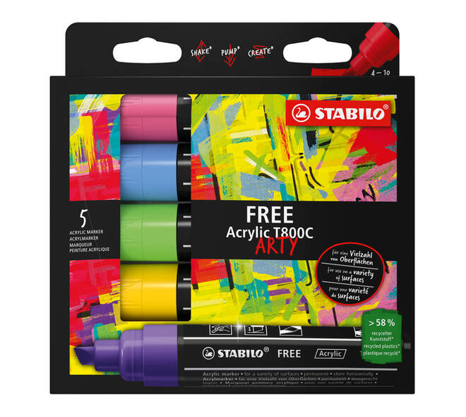 Acrylmarker STABILO  Free Acrylic T800C Seaside assorti 5 stuks