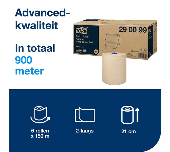 Handdoekrol Tork H1 Matic Advanced 2-laags 150m naturel 290099
