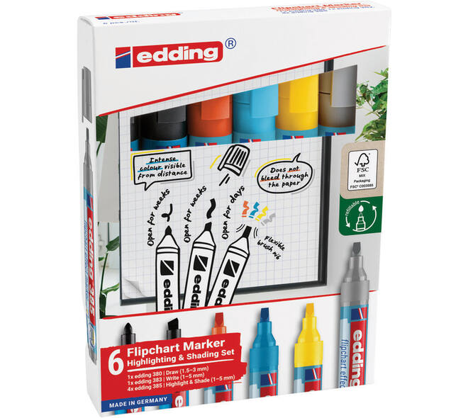 Viltstift edding 385 flipover incl 380 - 383  assorti 6 stuks