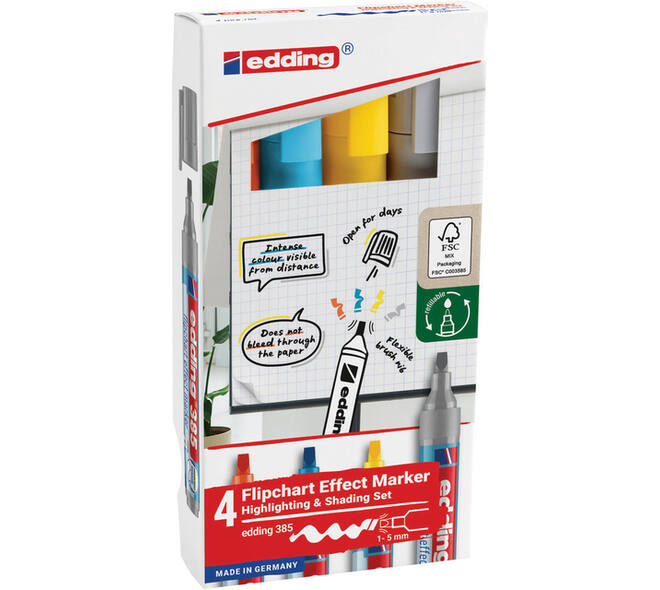 Viltstift edding 385 flipover penseelpunt assorti 4 stuks