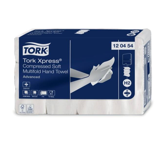 Handdoek Tork H2 Xpress compressed Advanced multifold 2-laags 212x320mm 12x200 vel wit 120454