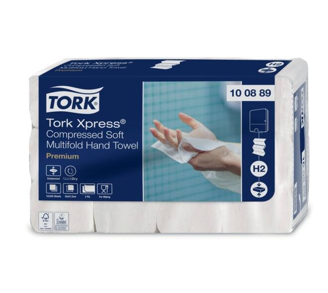 Handdoek Tork H2 Xpress compressed Premium multifold 2-laags 212x240mm 12x225 vel wit 100889