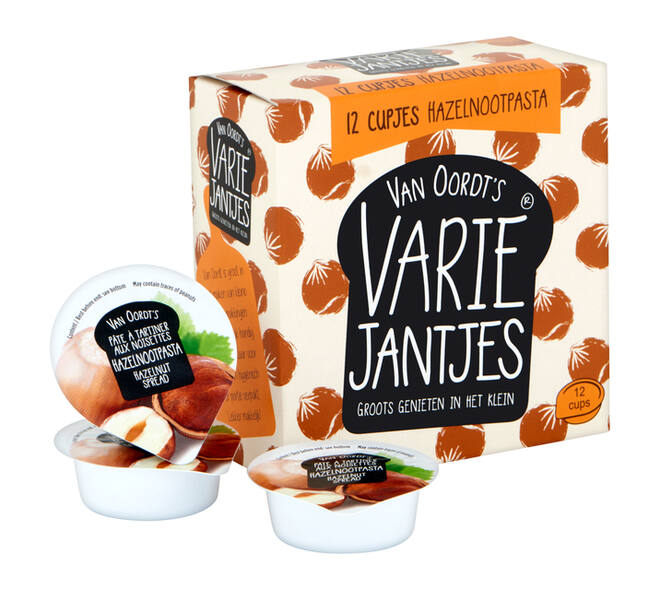 Hazelnootpasta VarieJantjes 12x15 gram cupjes