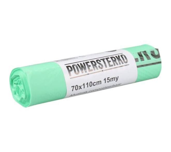 Afvalzak Powersterko bioplastic T15 70x110cm 120L groen rol à 10 stuks