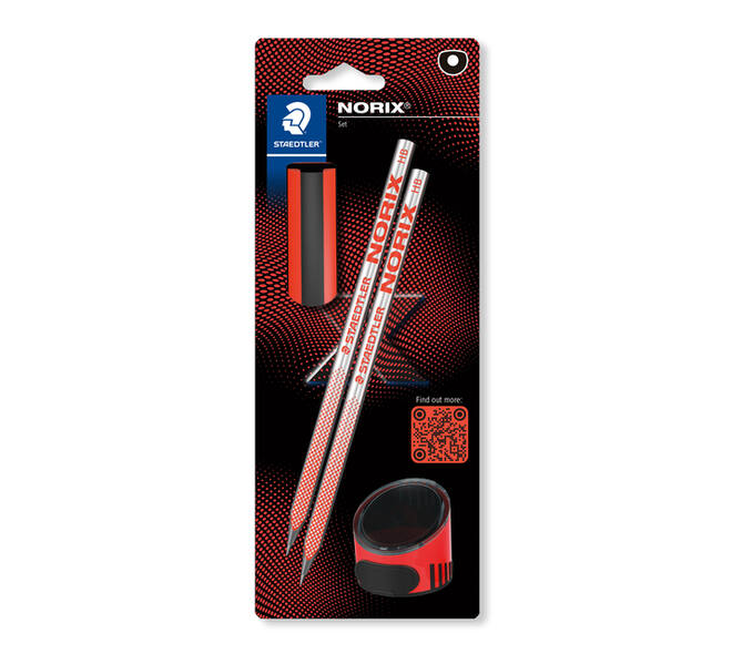 Potlood Staedtler Norix HB zwart-koraal blister à 2 stuks