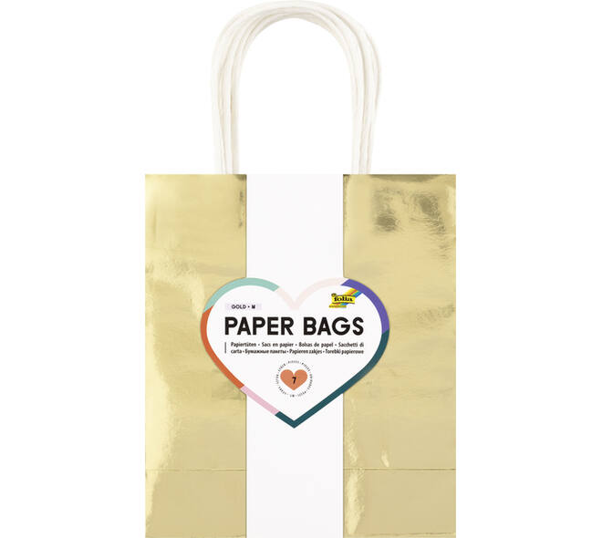 Cadeautas Folia goud kraft 18x21x8cm 7 stuks