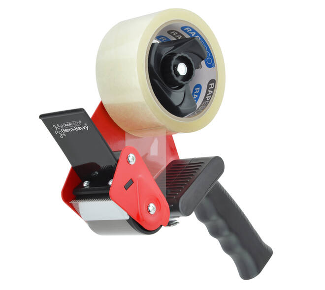 Verpakkingstape dispenser Rapesco Germ-Savvy 960 antibacterieel met transparante tape zwart