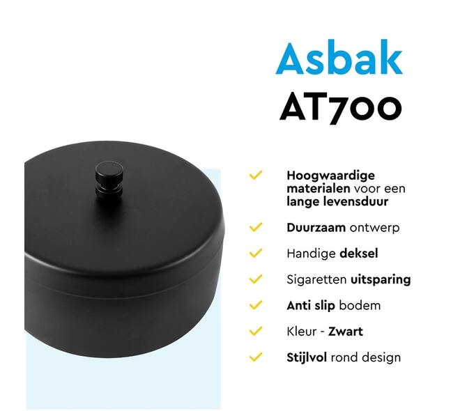 Asbak BRASQ tafelmodel 1 liter met deksel AT700 zwart