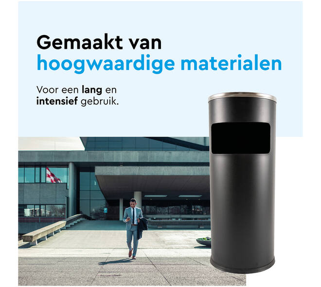 Afvalbak met asbak BRASQ 11 liter AT500 zwart