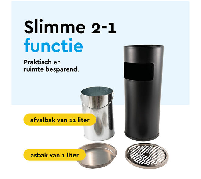 Afvalbak met asbak BRASQ 11 liter AT500 zwart