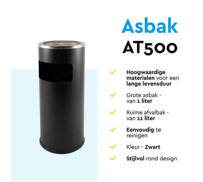 Afvalbak met asbak BRASQ 11 liter AT500 zwart
