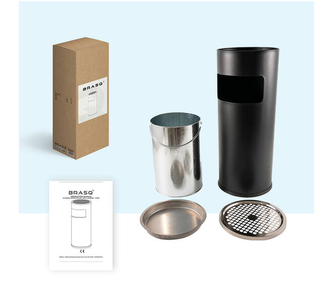 Afvalbak met asbak BRASQ 11 liter AT500 zwart