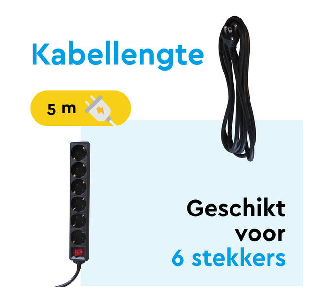 Stekkerdoos BRASQ 6 voudig 5 meter zwart