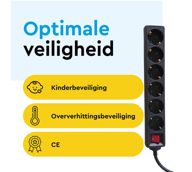 Stekkerdoos BRASQ 6 voudig 5 meter zwart