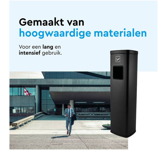 Afvalbak met asbak BRASQ 20 liter AT400 zwart