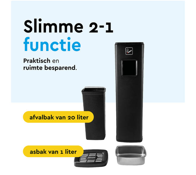 Afvalbak met asbak BRASQ 20 liter AT400 zwart