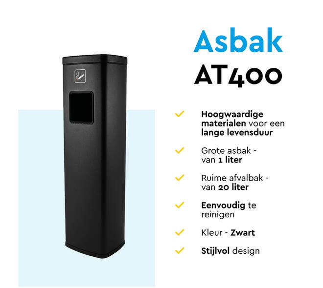 Afvalbak met asbak BRASQ 20 liter AT400 zwart