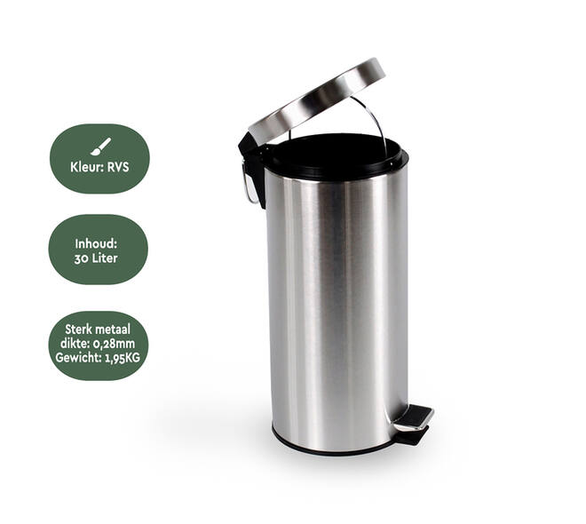 Pedaalemmer BRASQ 30 liter rvs