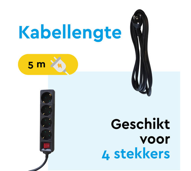 Stekkerdoos BRASQ 4 voudig 5 meter zwart