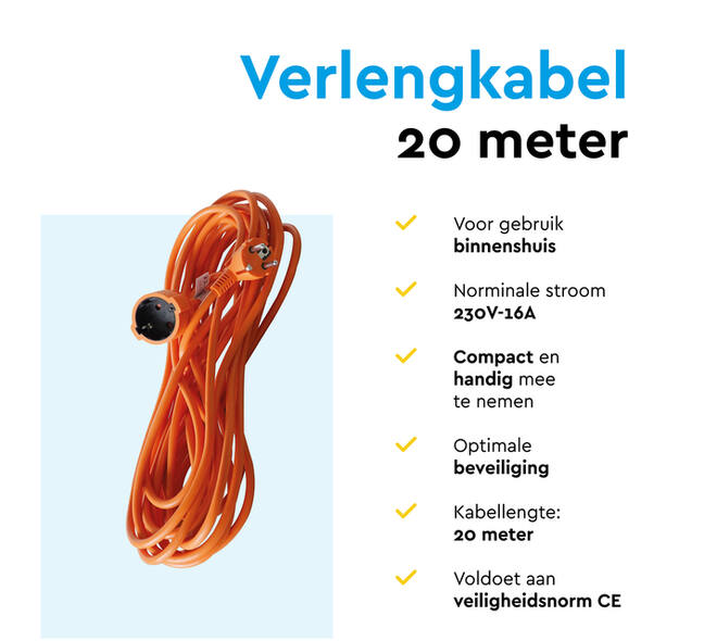 Verlengkabel BRASQ 20m oranje