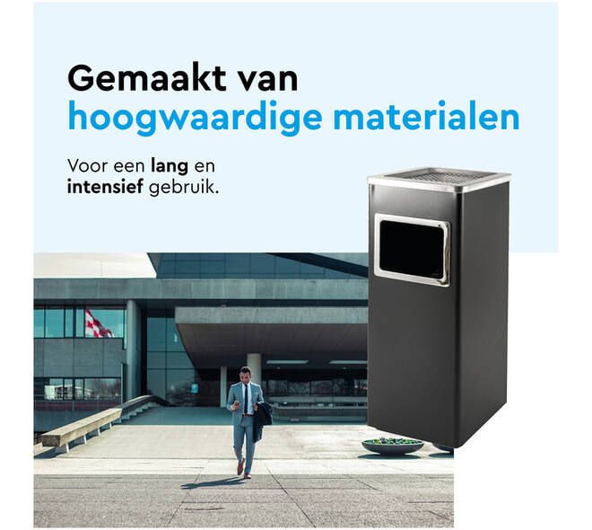 Afvalbak met asbak BRASQ 16 liter AT600 zwart