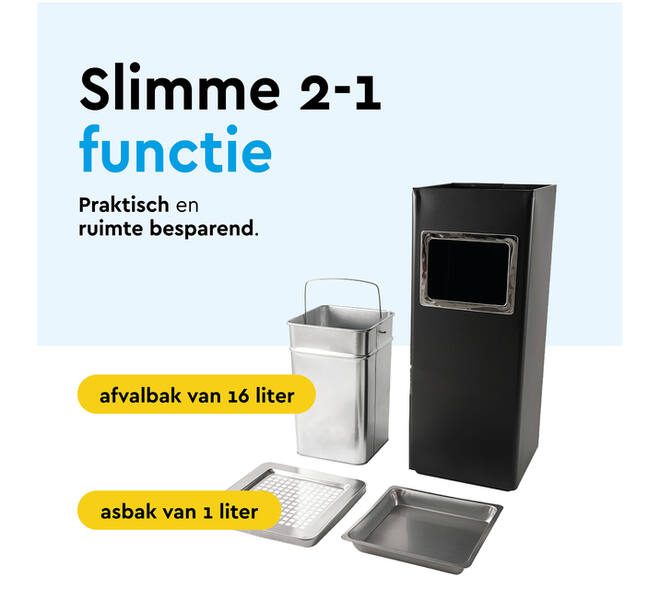 Afvalbak met asbak BRASQ 16 liter AT600 zwart