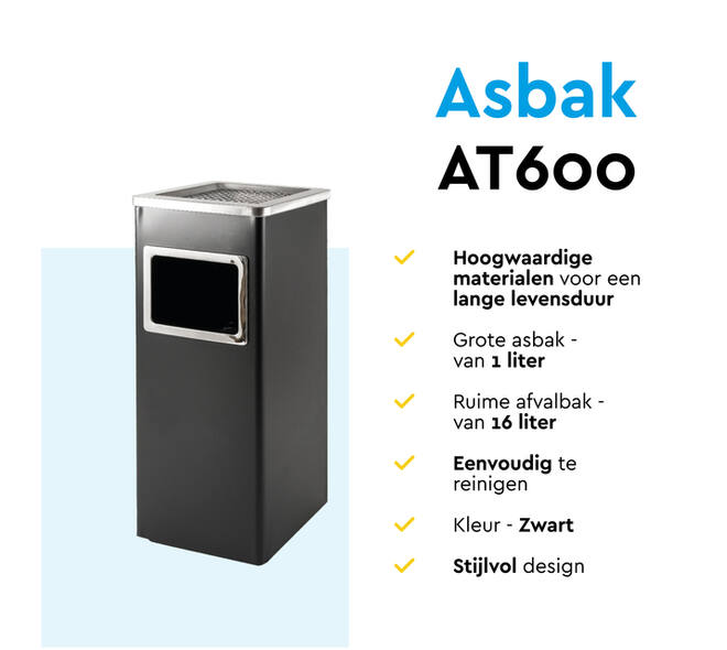 Afvalbak met asbak BRASQ 16 liter AT600 zwart