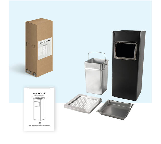 Afvalbak met asbak BRASQ 16 liter AT600 zwart