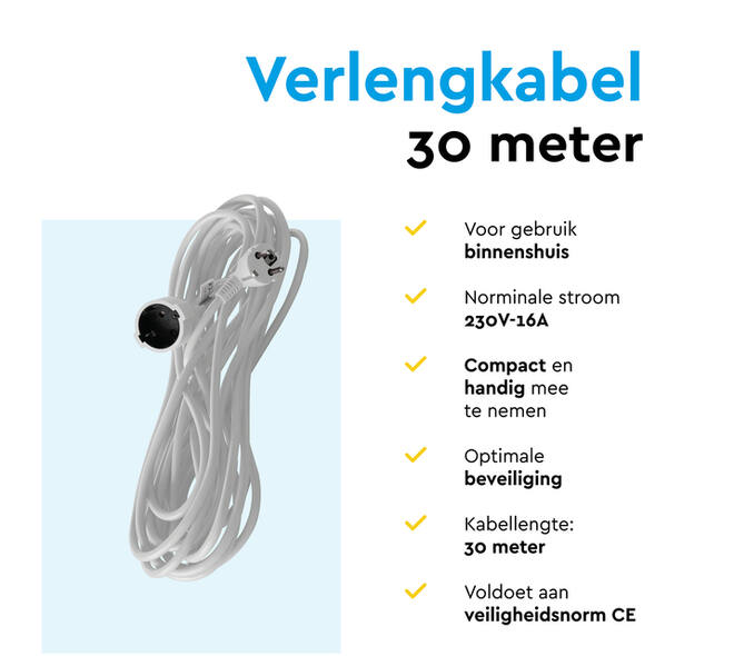 Verlengkabel BRASQ 30m wit