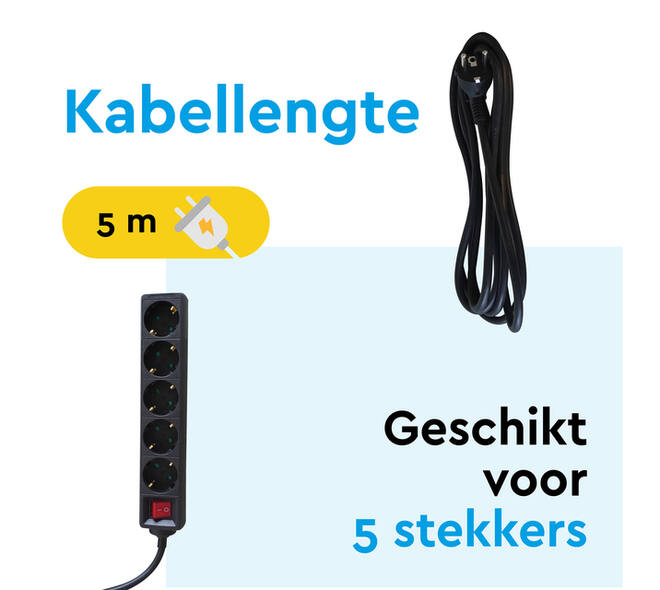 Stekkerdoos BRASQ 5 voudig 5 meter zwart